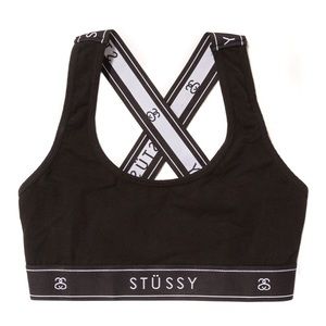 STUSSY Black Cross Back Crop Bra Sz L